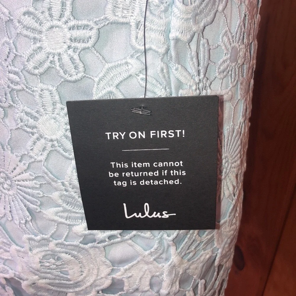 Lulus Hidden Talent Backless Light Blue Lace Dress NWT size XS mini dress - Picture 10 of 16